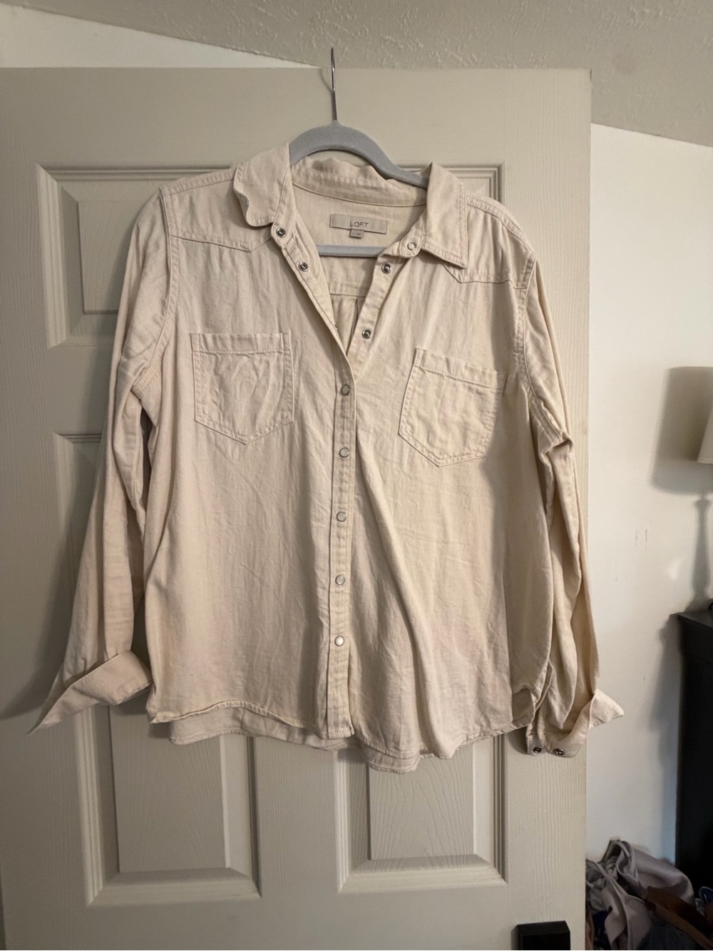 LOFT Cream Button-Down Casual Shirt